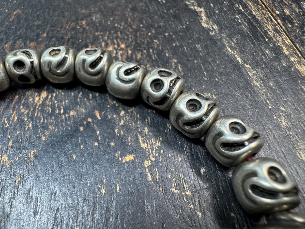 Brass Skull Bead Bracelet | Tibetan Style Skull Wrist Mala | Approx. 8 Inch Wrist | Gothic Spiritual Prayer Beads(H973)