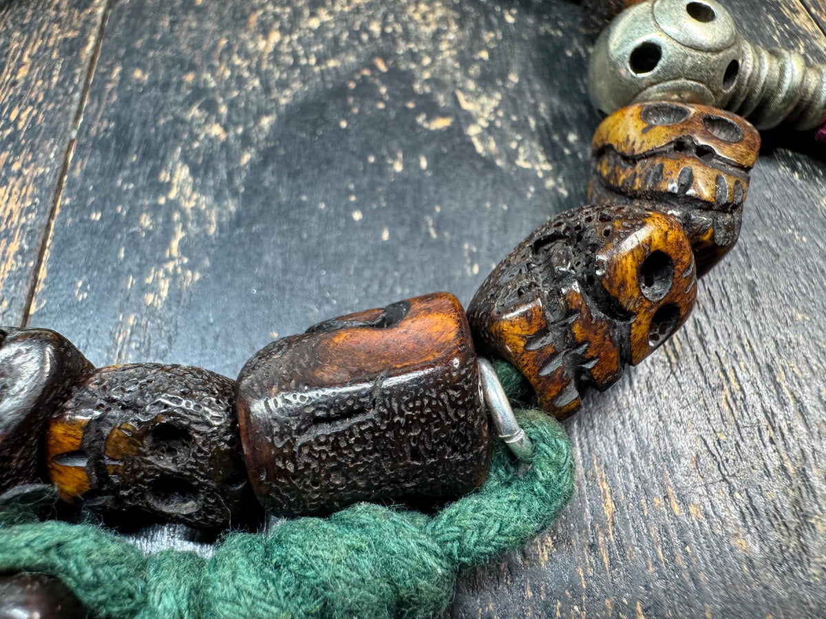 Yak Bone Skull Handheld Mala | Brass Guru Bead Prayer Beads | Tibetan Style Hand Hold | Carved Bone Skull Amulet | Himalayan Meditation(H972