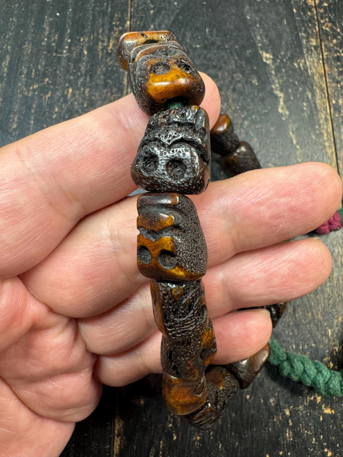 Yak Bone Skull Handheld Mala | Brass Guru Bead Prayer Beads | Tibetan Style Hand Hold | Carved Bone Skull Amulet | Himalayan Meditation(H972