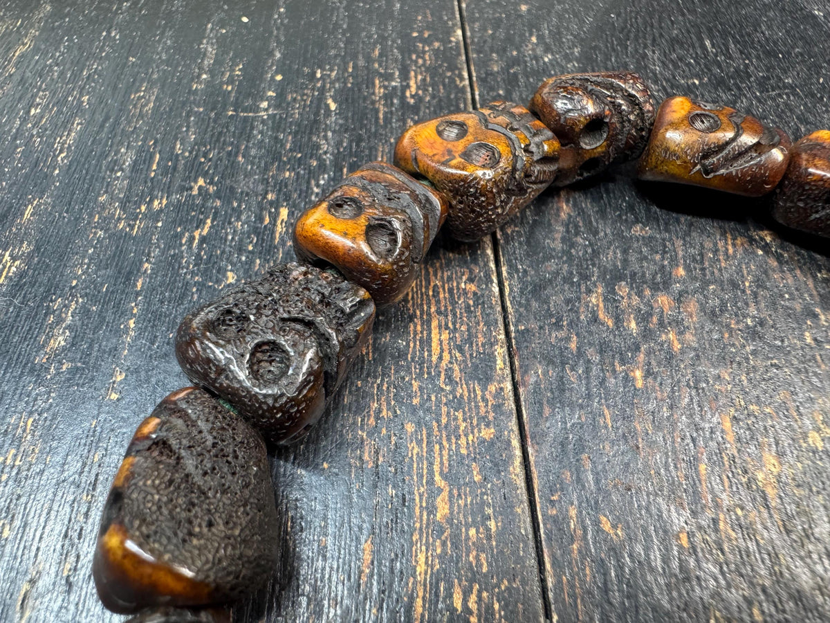Yak Bone Skull Handheld Mala | Brass Guru Bead Prayer Beads | Tibetan Style Hand Hold | Carved Bone Skull Amulet | Himalayan Meditation(H972